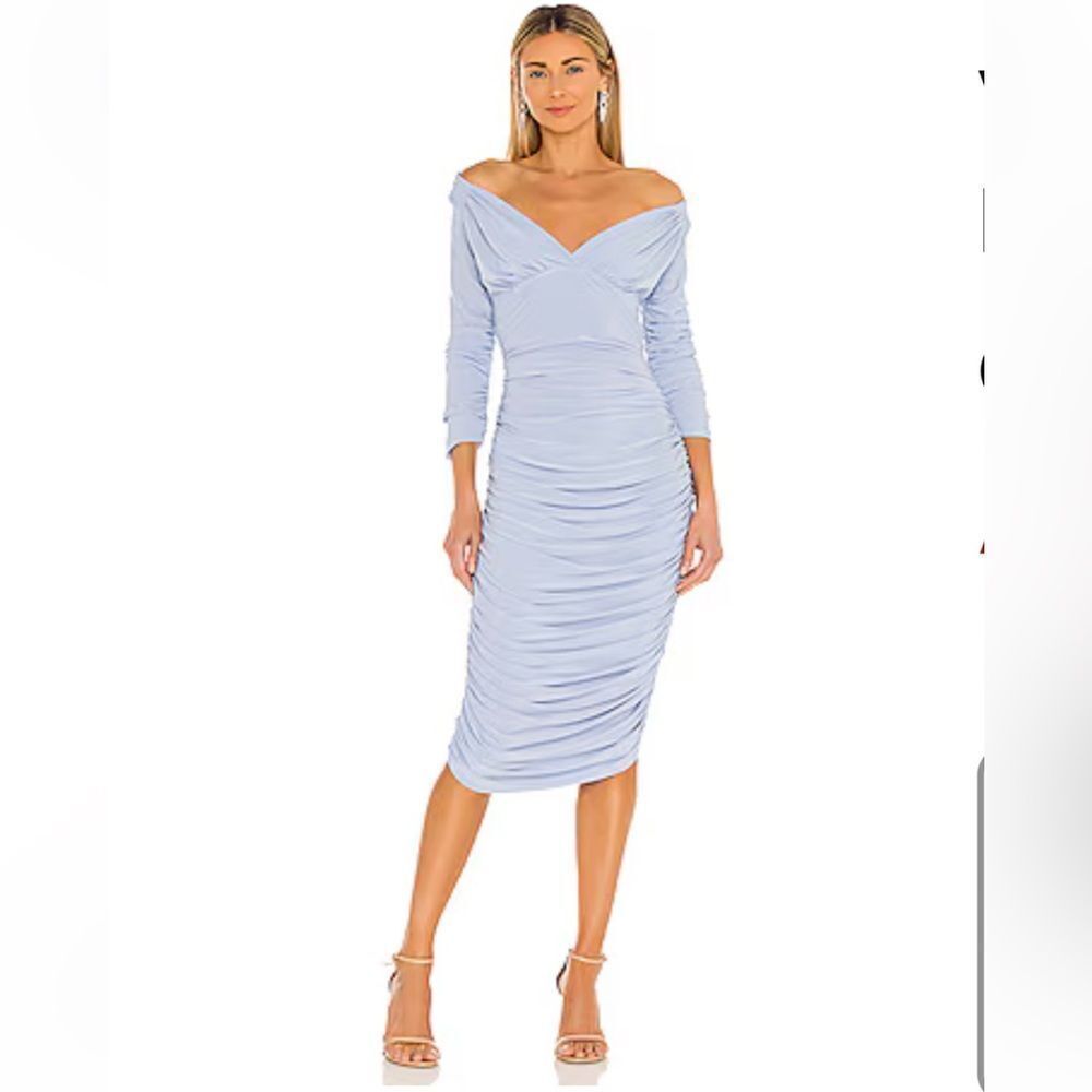 Norma Kamali Tara Dress Celestial Blue Ruched Sz Medium